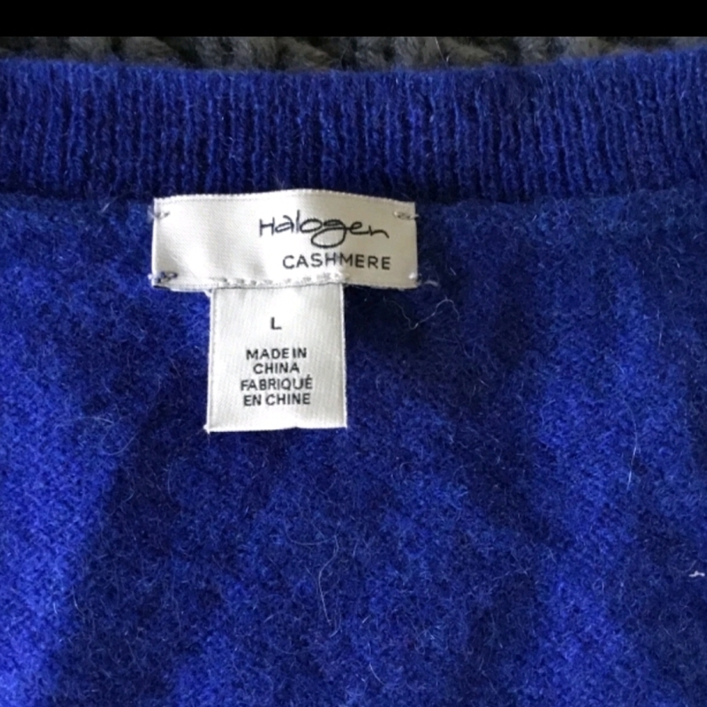 Women's V-Neck Cobalt Blue CASHMERE Sweater - Picture 4 of 7